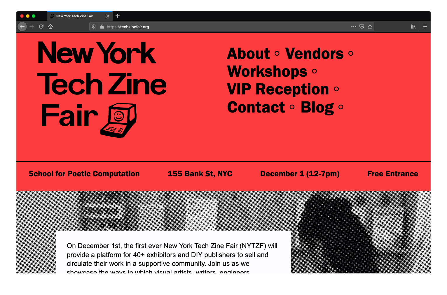 An animated screenshot of the Tech Zine Fair website including the homepage and blog page where the interviews are.