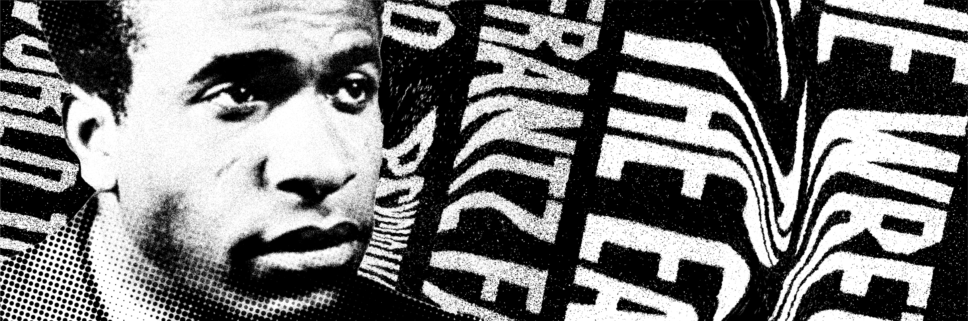 A black and white photo collage of Frantz Fanon and the cover of _The Wretched of the Earth_.