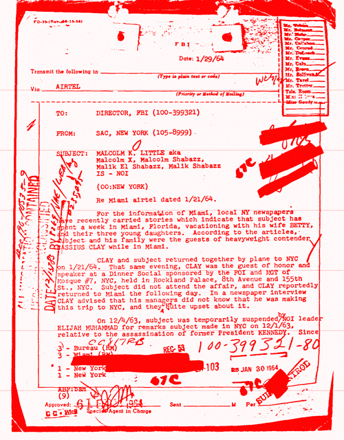FBI FOIA document surveilling Malcolm X.